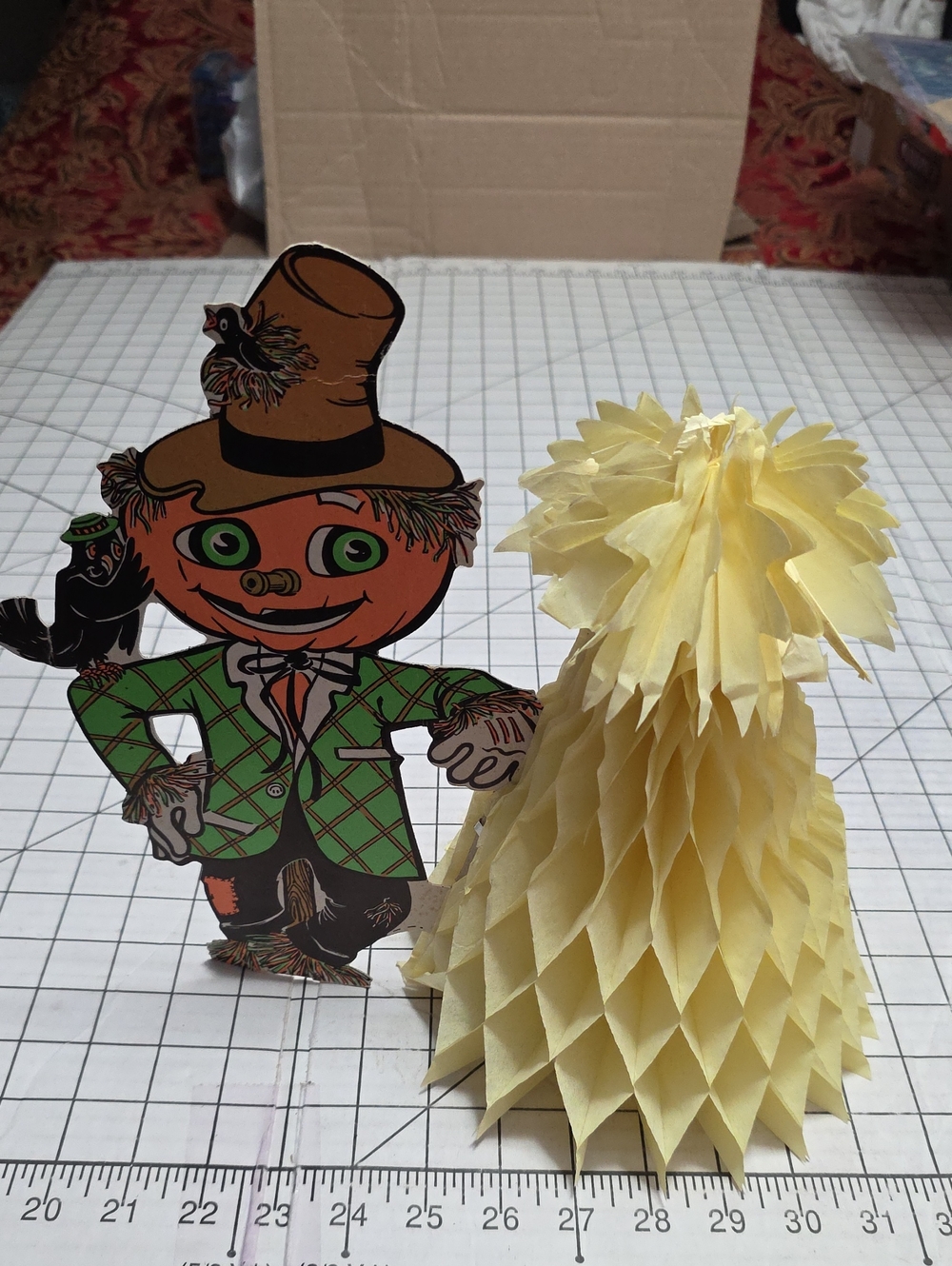Scarecrow W Crow & Honeycomb Stalks VTG Beistle 11" T X 12.5"W